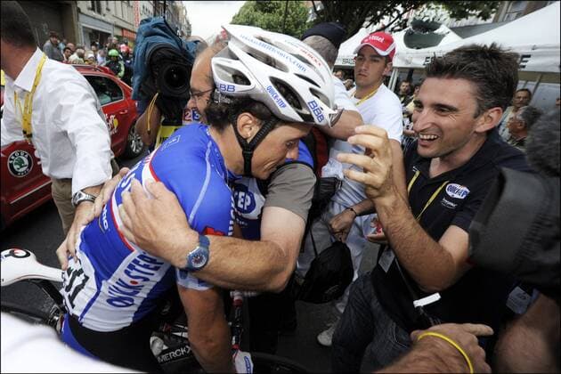 05.07.2010 - 97. Tour de France 2010, 2. Etappe: Brüssel - Spa: SYLVAIN CHAVANEL (FRA QUICK STEP, C), Etappensieger und Betreuer Dirk Nachtergaele (BEL, L) - xPhotoNewsx 