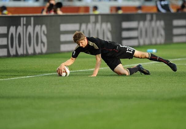 Football - 2010 FIFA World Cup - QuarterFinal - Argentina vs. Germany - Thomas Müller of Germany in action at Green Point Stadium, Cape Town 