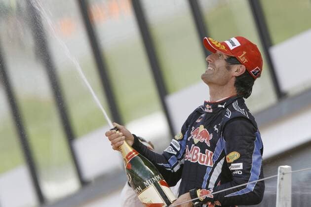 Sieger Mark Webber (Red Bull Racing) GP Großbritannien 2010 Formel 1 Grand Prix Großbritannien 2010 o0 Sekt, Sektdusche, Champagner, Champagnerdusche, Jubel, Freude,