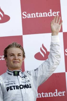 Motorsports Formula 1: World Championship 2010, GP of Great Britain, 04 Nico Rosberg (GER, Mercedes GP Petronas), xHOCHxZWEIx o0 Jubel Freude Siegerehrung