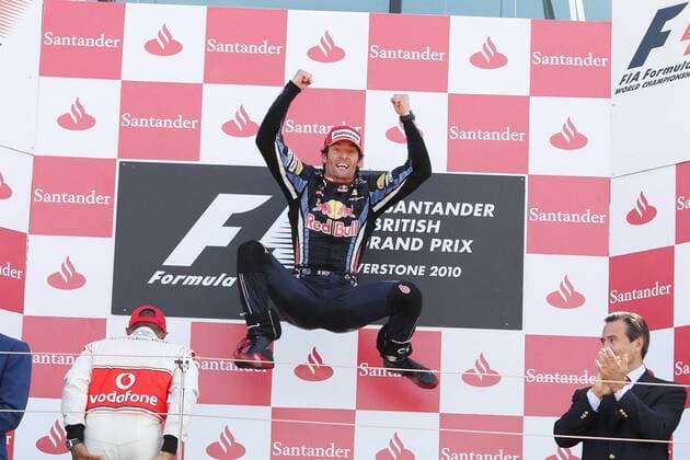 Sieger, Sprung, Mark Webber, Red Bull Racing, Formel 1, GP Great Britain, 11.07.10 o0 Jubel Freude