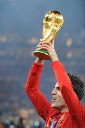 Niederlande (orange) - Spanien (blau), Cesc Fabregas  o0 Jubel, Freude Pokal Trophäe Objekte