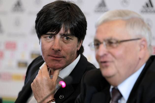 Bei einer Pressekonferenz in der DFB-Zentrale in Frankfurt am Main wurde die Vertragsverlängerung des DFB Trainerteams bekanntgegeben. DFB Präsident Dr.Theo Zwanziger (re.) und Bundestrainer Joachim Löw (li.). o0 Funktionär Trainer, Nationaltrainer