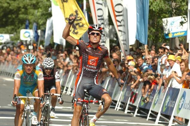 2010, Clasica San Sebastian, Luis Leon Sanchez Gil (Caisse d Epargne) gewinnt vor Alexandre Vinokourov (Astana) und Carlos Sastre (Cervelo Test )  o0 dEpargne