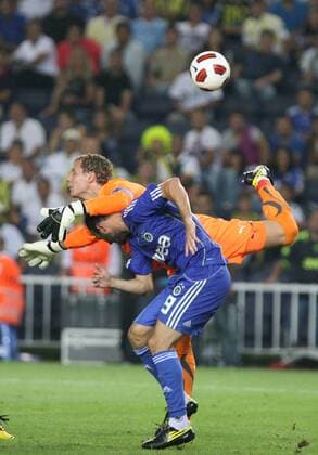 UEFA champions league qualifying match between Fenerbahce Istanbul and BSC Young Boys Bern at Sukru Saracoglu Stadium in Istanbul - Young Boys won scored 0 :1 - Goalkeeper Marco Wölfli of Young Boys and Gökhan Ünal of Fenerbahce. 