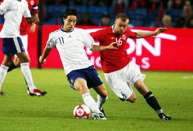 Norway (red) - France (white): Samir Nasri , France and Christian Grindheim , Norge 