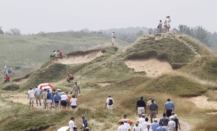 Fans watch the action during the second round of the 92nd PGA Championship at Whistling Straits in Kohler, Wisconsin on August 13, 2010.  BKX2010081317