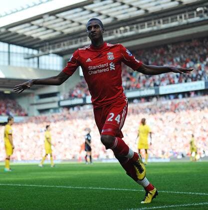 Barclays Premier League - Liverpool vs. Arsenal Liverpool s David N Gog celebrates his goal at Anfield in Liverpool  o0 Ngog Einzelbild Freisteller Freude