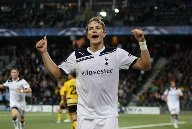 Tottenham s Roman Pavlyuchenko celebrates scoring his sides second goal UEFA Champions League Qualifying Young Boys Bern (yellow) v Tottenham Hotspur (white) 17th August, 2010 EDITORIAL USE ONLY. No use with unauthorised audio, video, data, fixture lists, club league logos or live services. Online in-match use limited to 120 images, no video emulation. No use in betting, games or single club league player publications. o0 Jubel Freude
