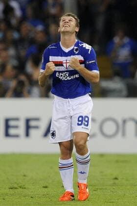 Antonio Cassano (Sampdoria Genua) - Torjubel --- Sampdoria Genua (blau) vs SV Werder Bremen (weiß) Champions League 2010 2011 Play-offs 2nd leg Stadio Luigi Ferraris di Marassi, Genua  o0 Jubel Freude