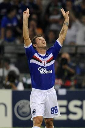 Antonio Cassano (Sampdoria Genua) - Torjubel --- Sampdoria Genua (blau) vs SV Werder Bremen (weiß) Champions League 2010 2011 Play-offs 2nd leg Stadio Luigi Ferraris di Marassi, Genua  o0 Jubel Freude