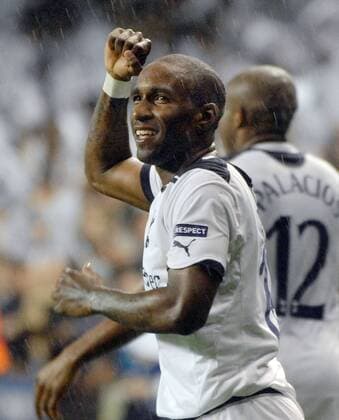 Football - Jermain Defoe (Tott) celebrates scoring goal no. 2 Tottenham Hotspur v Young Boys Bern 25 08 2010 Champions league Play off rd 2nd leg 