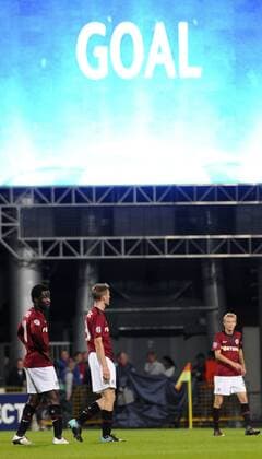 (L.R) Bony WILFRIED, Stepan VACHOUSEK and Ladislav KREJCI, all of Sparta Praha, mourn after Zilina s goal during the Champions League qualifying play-off match MSK Zilina - Sparta Praha in Zilina Tuesday, Aug. 25, 2010. (CTKxPhoto MarianxPeiger)  CTKPhoto75201008250918101
