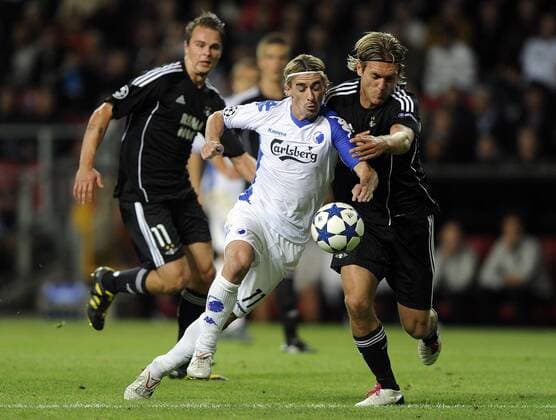 Champions League Play off, FC Copenhagen (white) vs. Rosenborg BK (black). Cesar Santin, FCK., Kris Stadsgaard, Rosenborg.  o0 Jubel, Freude,