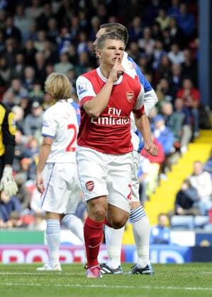 Andrei Arshavin of Arsenal celebrates scoring the second goal - Barclays Premier League - Blackburn Rovers v FC Arsenal (red) 28th August, 2010 EDITORIAL USE ONLY. No use with unauthorised audio, video, data, fixture lists, club league logos or live services. Online in-match use limited to 120 images, no video emulation. No use in betting, games or single club league player publications.