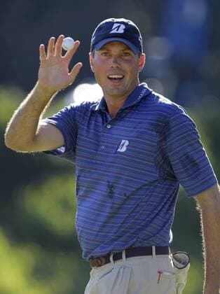 Matt Kuchar (USA) reacts on the 17th green after making a birdie in the final round of The Barclays at Ridgewood Country Club in New Jersey on August 29, 2010.  NYP20100829122