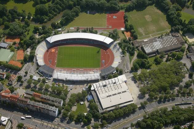 Fußball, Stadiongeschichte KSV Hessen-Kassel Luftbild, Auestadion, Luftbild, Ludwig-Mond-Straße 44, Kassel, Hessen, Germany, Europa, o0 Vogelperspektive, oben
