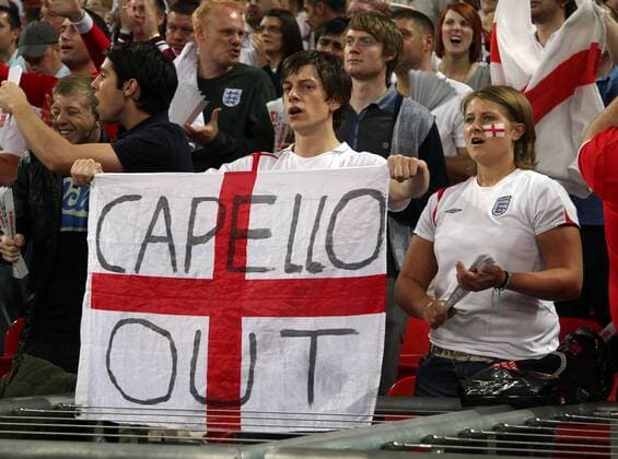 03.09.10: An England fan with a Capello out flag. 