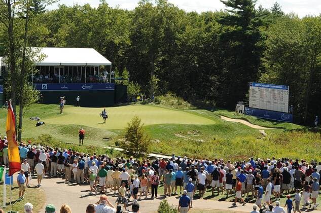 Sep. 04, 2010 - Norton, Massachusetts, United States of America - TIGER WOODS (USA) sets up his putt on the 18th hole during the second round of the Deutsche Bank Championship at the TPC Boston. - ZUMAq39