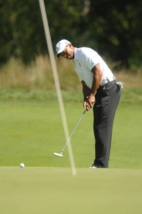 Sep. 04, 2010 - Norton, Massachusetts, United States of America - TIGER WOODS (USA) watches as his putt travels to the 14th hole during the second round of the Deutsche Bank Championship at the TPC Boston. - ZUMAq39