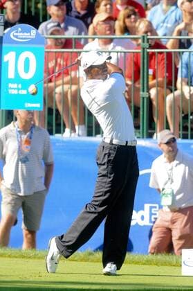 Sep. 04, 2010 - Norton, Massachusetts, United States of America - TIGER WOODS (USA) tees off of the 10th hole during the second round of the Deutsche Bank Championship at the TPC Boston. - ZUMAq39