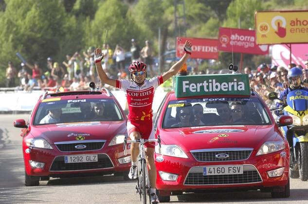 2010, Vuelta a Espana, Etappe 08 Villena - Xorret del Cati, Cofidis 2010, Etappensieger David Moncoutie, Xorret del Cati  o0 Freude Jubel