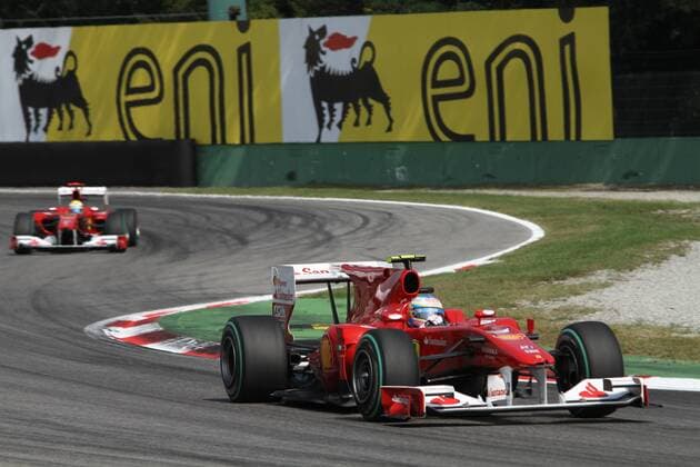 Race, Fernando Alonso (ESP), Scuderia Ferrari, F10 leads Felipe Massa (BRA), Scuderia Ferrari, F10 Italian Grand Prix 09-12 September 2010  o0 Sponsor, Werbepartner, Werbung, Wirtschaft, Eni
