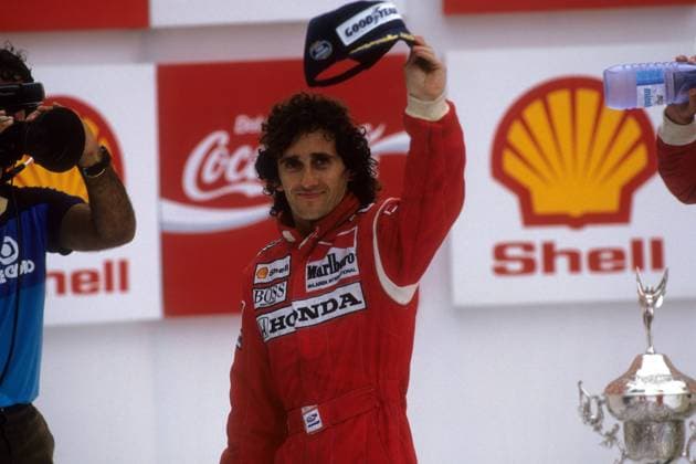 Siegerehrung GP USA in Detroit 1988: der Zweitplatzierte Alain Prost (Frankreich McLaren Honda)  o0 Jubel, Freude