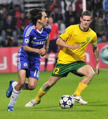 Chelsea FC London s Yossi Benayoun (left) with the ball challenged by Zilina s Robert Jez during the Champions League Group F soccer match between MSK Zilina and Chelsea FC London in Zilina, Slovakia, on Wednesday, Sept. 15, 2010. (CTKxPhoto JaroslavxPodhorsky)  CTKPhoto2201009150976801
