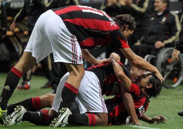 AC Milan vs. Catania Calcio: Milan s player Filippo Inzaghi celebrates after scoring against Catania Calcio. ALBERTOXCAMICI o0 Jubel Freude