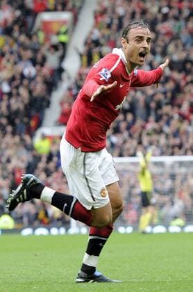 Dimitar Berbatov of Manchester United Manu celebrates scoring the first goal Barclays Premier League Manchester United v Liverpool 19th September, 2010 EDITORIAL USE ONLY. No use with unauthorised audio, video, data, fixture lists, club league logos or live services. Online in-match use limited to 120 images, no video emulation. No use in betting, games or single club league player publications. o0 Jubel Freude