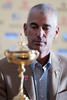 Golf - Ryder Cup 2010 - Captains Press Conference US Captain Corey Pavin answers questions from the press at Celtic Manor, Newport  o0 RyderCup, Pokal Trophäe USA