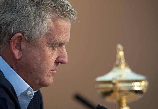 Golf - Ryder Cup 2010 - Captains Press Conference European Captain Colin Montgomerie (SCO) answer question from the press at Celtic Manor, Newport  o0 RyderCup, Pokal Trophäe