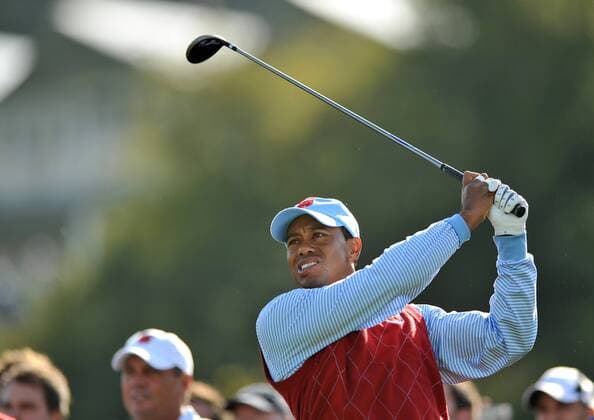 Golf - Ryder Cup 2010 - Practice Day 1: Tiger Woods of the USA during practice at Celtic Manor, Newport  RyderCup