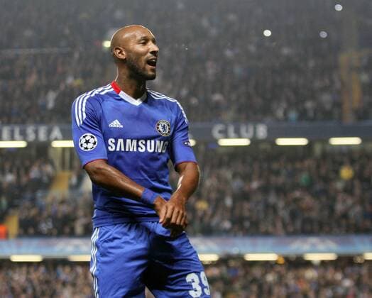 Chelsea s Nicholas Anelka celebrates scoring his sides second goal from the spot - Champions League Group F - Chelsea FC (blue) v Olympique Marseille - 28th September, 2010 EDITORIAL USE ONLY. No use with unauthorised audio, video, data, fixture lists, club league logos or live services. Online in-match use limited to 120 images, no video emulation. No use in betting, games or single club league player publications.