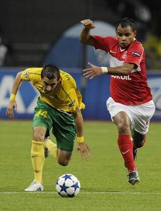 MOSCOW, MSK Zilina s Admir Vladavic and Spartak Moscow s Ari (R) seen during the Champions League Group F football match in Moscow. Spartak won 3-0.  RE0D8CA4