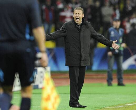 MOSCOW, MSK Zilina s coach Pavel Hapal reacts during the Champions League Group F football match in Moscow. Spartak won 3-0.  RE0D8CA0 o0 EnttÃ¤uschung Verzweiflung Wut