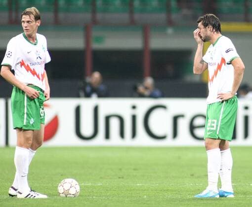 29-09-2010, Inter Mailand (blau) - Werder Bremen (weiß) - Tim Borowski (L), Hugo Almeida --- 