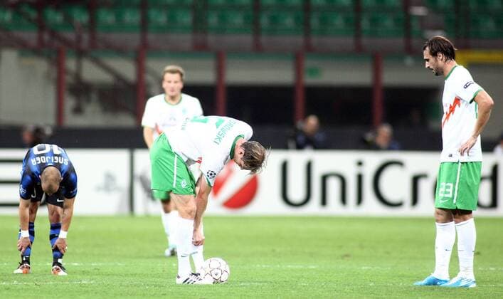 29-09-2010, Inter Mailand (blau) - Werder Bremen (weiß) - Tim Borowski (L), Hugo Almeida --- 