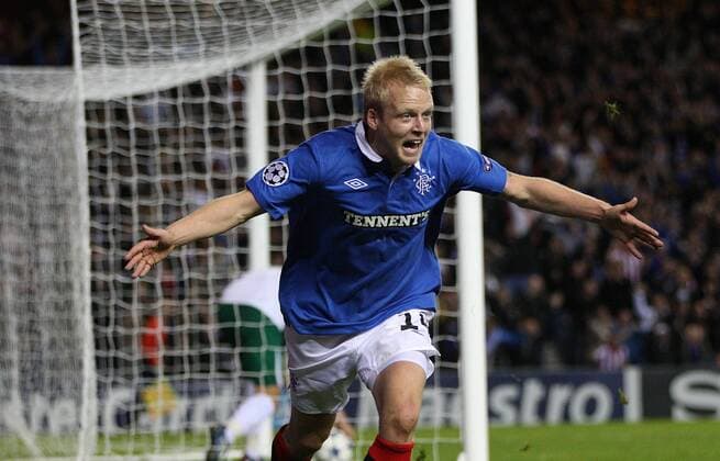 Glasgow Rangers (blue) vs Bursapor: Steven Naismith celebrates scoring for Rangers during the Glasgow Rangers vs Bursapor, Group C, Champions League match, Ibrox Stadium  101592558 1015 o0 Jubel Freude