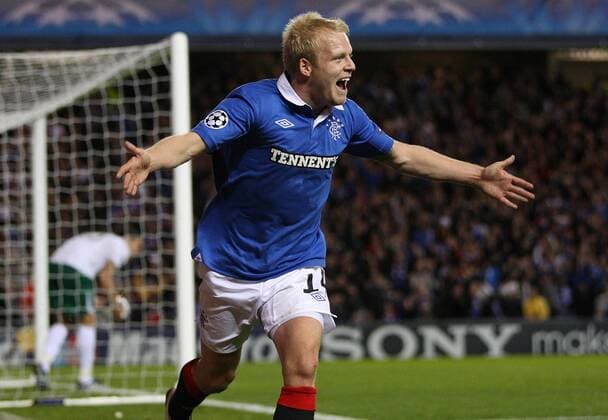 Glasgow Rangers (blue) vs Bursapor: Steven Naismith celebrates scoring for Rangers during the Glasgow Rangers vs Bursapor, Group C, Champions League match, Ibrox Stadium  101592558 1015 o0 Jubel Freude