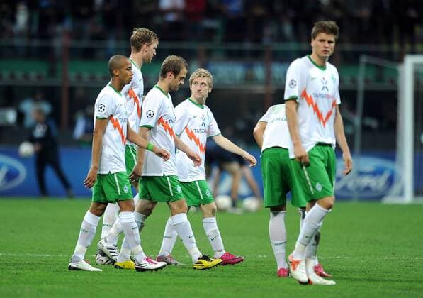 - FUSSBALL CHAMPIONS LEAGUE SAISON 2010 2011 GRUPPE A Inter Mailand - SV Werder Bremen (weiß) 29.09.2010: v.li. Wesley, Per Mertesacker, Daniel Jensen, Marko Marin, Sebastian Prödl (SV Werder Bremen) 