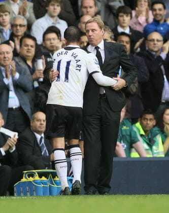 Tottenhams Rafael Van Der Vaart gets substituted by coach Harry Redknapp Barclays Premier League Tottenham Hotspur v Aston Villa 2nd October, 2010 EDITORIAL USE ONLY. No use with unauthorised audio, video, data, fixture lists, club league logos or live services. Online in-match use limited to 120 images, no video emulation. No use in betting, games or single club league player publications.