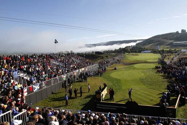 04.10.2010 The final day of the 38th Ryder Cup at Celtic Manor. Miguel Jimenez (ESP) of Team Europe tees off at the first at the course. xHarryxEngelsx  ActionPlus11100538 Content restricted for UK based newspaper