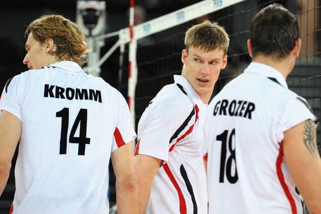 Robert Kromm, Marcus Bohme, Georg Grozer (L-R, GER) Germany (white) vs Czech Republic (blue) 3-0 FIVB Men s Volleyball World Championship Rome, 05 10 2010 - AntoniettaXBaldassarre