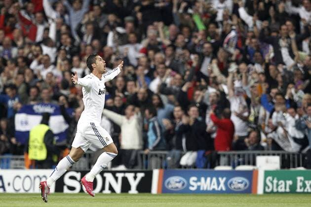 CF Real Madrid (white) s Cristiano Ronaldo celebrates during champions league match  (4822918)