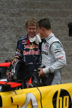 L-R: Qualifying, Sebastian Vettel (GER), Red Bull Racing, RB6 pole position and Michael Schumacher (GER), Mercedes GP F1 Team, MGP W01 Korean Grand Prix 