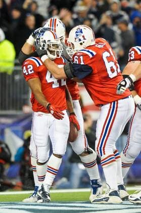 Oct. 31, 2010 - Foxborough, Massachusetts, United States of America - New England Patriots G Stephen Neal (61) celebrate New England Patriots RB BenJarvus Green-Ellis (42) touchdown to bring the score to 28-18. The New England Patriots defeat the Minnesota Vikings 28 - 18 at Gillette Stadium. - ZUMAq39