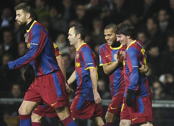 FC Barcelona - Torjubel um Lionel Messi (R)