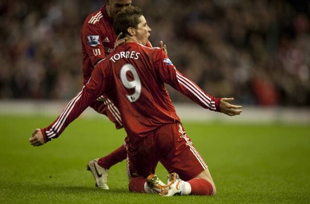 Fernando Torres of Liverpool celebrates his second goal - Liverpool FC vs. Chelsea FC EDITORIAL USE ONLY. No use with unauthorised audio, video, data, fixture lists, club league logos or live services. Online in-match use limited to 120 images, no video emulation. No use in betting, games or single club league player publications. o0 Freude